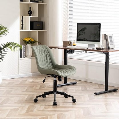 YOUNIKE Olive Green Comfy Home Office Desk Chair Small Vanity Chair with Wheels Swivel Adjustable Modern Task Chair with High Back Armless Cute Faux Leather Upholstered Rolling Sewing Chair Compact