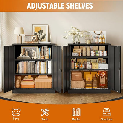 BESFUR Metal Storage Cabinet 36" H, Garage Storage Cabinet with 2 Lockable Doors and 2 Adjustable Shelves, Garage Cabinet for Home Office, Garage,School, Warehouse, Utility Room,White