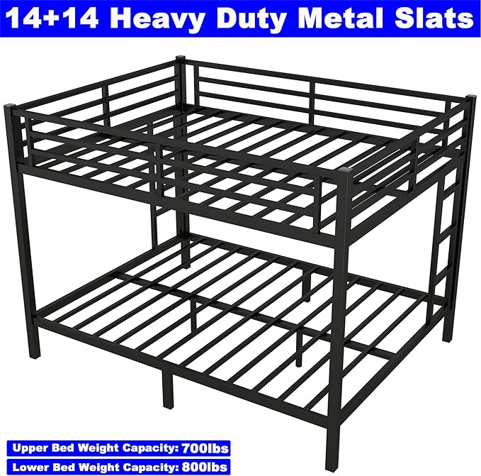 Upgraded Version Thicken Stronger Metal Heavy-Duty Queen Over Queen Bunk Bed, Bunkbed Frame for Adults with Ladders, Easy Assemble