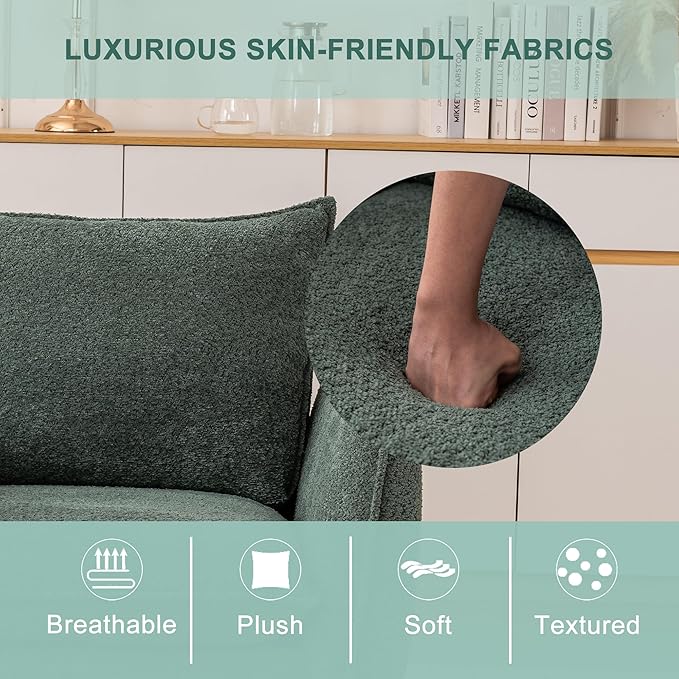 Oversized Armchair, Modern Accent Chair Upholstered in Soft Cloud Fabric with Plush Cushions – Comfy Lounge Chair for Reading Nook, Living Room, and Bedroom (Green, Set of 2)