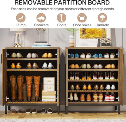 Tribesigns Shoe Cabinet with Doors, 20 Pairs Entryway Shoe Storage Cabinet with Shelves, 5-Tier Modern Free Standing Shoe Racks Storage Organizer for Closet, Living Room, Bedroom (Light Brown)