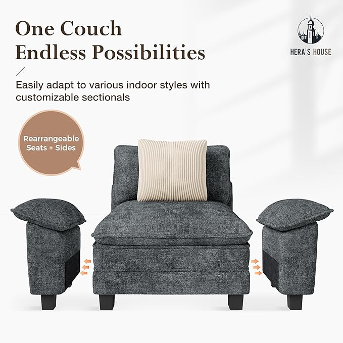 HERA'S HOUSE 158" Modular Sectional Sofa, Oversized L Shaped Couches for Living Room, Comfy Cloud Couch with Ottoman, 5-Seater Deep Seat Sofa with Throw Pillow, Chenille Blue
