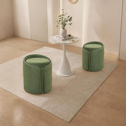 Swivel Vanity Stool with Gold Base Comfy Vanity Chair Modern Round Stool for Makeup Vanity Ottoman Foot Rest for Bedroom livingroom, Green