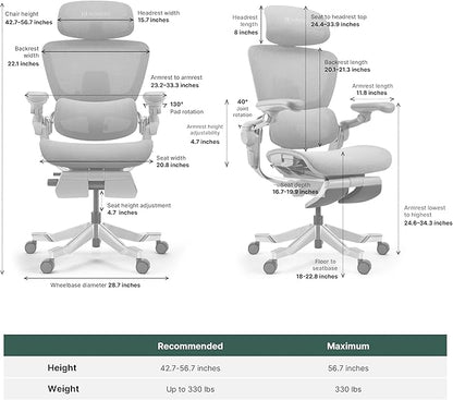 HINOMI H2 Pro Premium Ergonomic Office Chair - Comfy Home Office Desk Computer Chair with Adjustable Back Support, Swivel Wheels, Flip-up Arms, Comfortable Mesh Seat for Desk Work (Cream White)