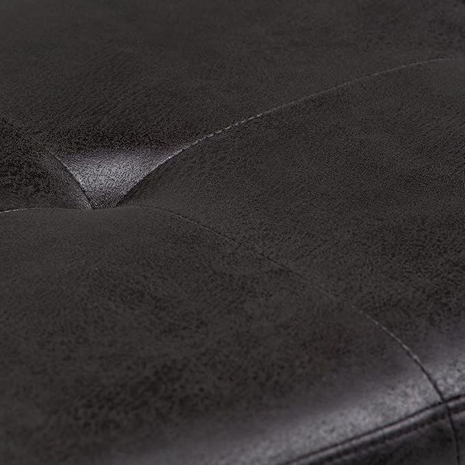 SIMPLIHOME Lacey 41 inch Wide Contemporary Rectangle Tufted Ottoman Bench in Distressed Black Vegan Faux Leather, Assembled, For the Living Room and Bedroom