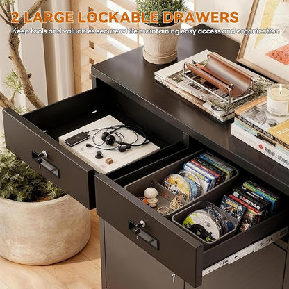 BESFUR 36" H Metal Storage Cabinet with 2 Lockable Drawers and 2 Lockable Doors, Black Locking Cabinet with Adjustable Shelf, Metal Cabinet for Home Office, Garage,School, Warehouse, Utility Room