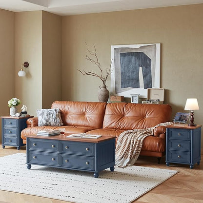 Farmhouse Dressers and Night Stand Set of 3, Wood 43.5'' Tall Dresser and 18'' Wide Chest of Drawers, Roman Column Nightstand Set of 2, Bedroom Furniture Dresser Suites for Living Room, Hallway, Home
