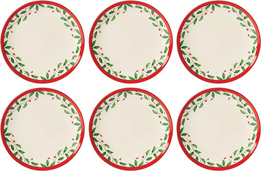 Lenox 893491 Holiday 6-Piece Accent Plate Set, Christmas Dinnerware, Hosting
