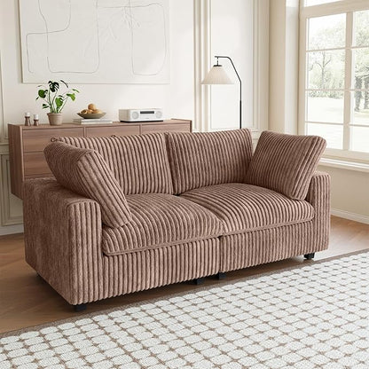 Modular Sectional Sofa, 78.74" Oversized Loveseat Sofa, Deep Seat Cloud Couch, 2 Seat Comfy Couches for Living Room, Plush Couch Cushion Covers Removable, Brown