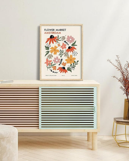 HesenDot Unframed Floral Wall Art Set of 3,12x16in Flower Market Canvas Prints,Abstract Botanical Posters Decor,Minimalist Amsterdam Stockholm Bologna Artwork for Living Room Bedroom Office Home