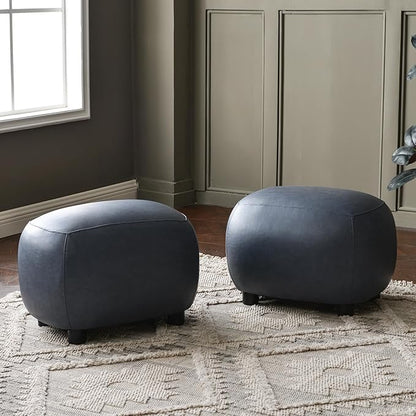 KINWELL 23" Wide Faux Leather Upholstered Ottoman Set of 2, Mid-Century Modern Living Room Footrest with Soft Padded Seat, Footstool for Bedroom, Entryway or Living Room, Navy