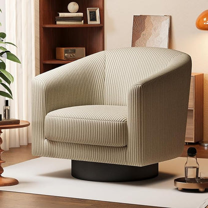 360° Swivel Accent Chairs Set of 2, Modern Bucket Chair, Corduroy Barrel Armchair, Comfy Boucle Chair, Single Sofa for Living Room Bedroom. Camel