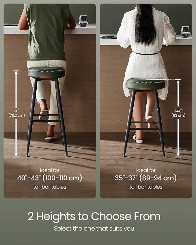 VASAGLE EKHO Collection - Bar Stools Set of 2, Counter Height Bar Stools, Kitchen Counter Stools, Mid-Century Modern Backless Counter Stools, 24.8-Inch Tall, Kitchen Island Home Bar, Forest Green