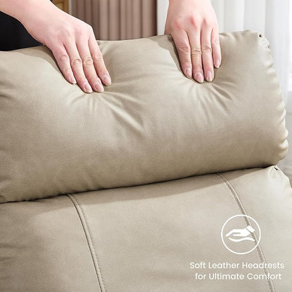 Swivel Rocker Recliner Chair, Manual Leather Recliner, Glider Rocking Recliners 360°Swivel Nursery Reclining Chairs for Living Room, Khaki