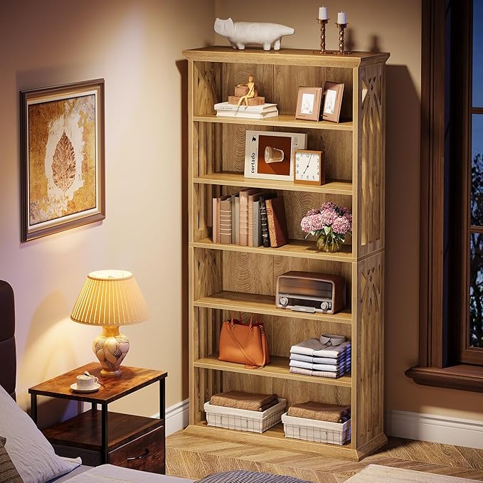 Tribesigns 6-Tier Bookshelf, 75-Inch Tall Bookcase, Large Bookshelves and Bookcases Freestanding Display Shelves, Wood Book Shelf for Living Room, Home Office, Bedroom, Light Brown