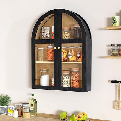 Arched Bathroom Wall Cabinet, Arch Medicine Cabinet Wall Mounted with Acrylic Doors, Wall Over The Toilet Storage Cabinet with Adjustable Shelves for Laundry Room, Kitchen (Black)