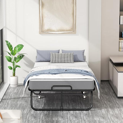 INTERGREAT Folding Bed, 75" x 31"Cot Size Portable Folding Beds for Adults, Metal Foldable Bed on Wheels for Guest, Space Saving Roll Away Beds for Easy Storage