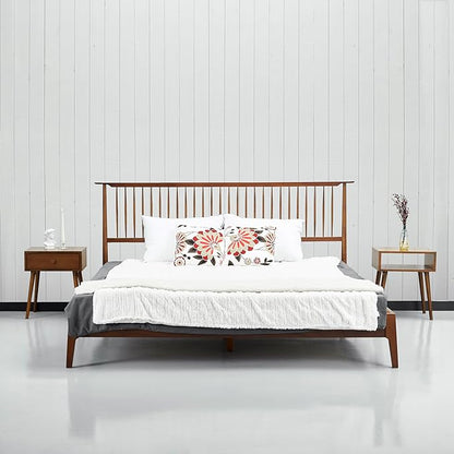 NTC Ruby Wooden Bed Frame with Headboard, Crafted from Walnut, Rubber Wood with Silent Slats and Wood Central Supports, 1000 Lb Capacity, Effortless Assembly, Queen - Dark Walnut