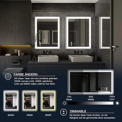 ISKM Framed LED Mirror for Bathroom 20"x28", Dimmable LED Bathroom Mirror with Lights, Anti-Fog, Front and Backlit Lighted Mirror 3-Colors, Shatterproof, Memory Function
