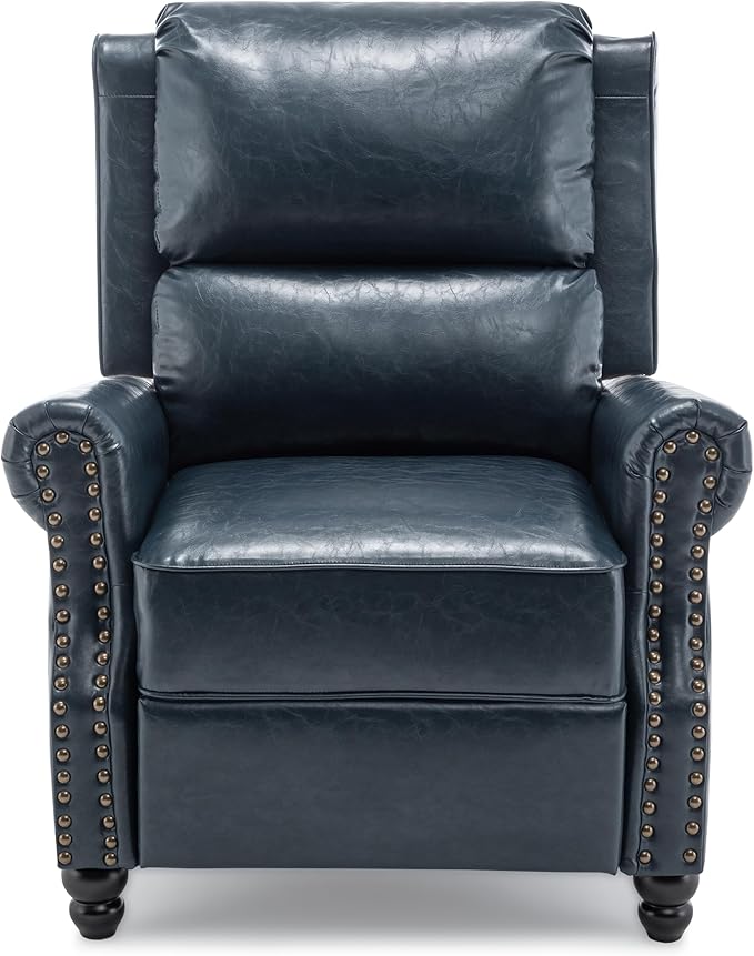 Faux Leather Recliner Chair, Modern Pushback Armchair with Adjustable Backrest & Footrest for Bedroom, Living Room (Dark Blue, Set of 2)