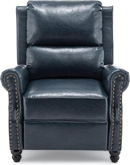 Faux Leather Recliner Chair, Modern Pushback Armchair with Adjustable Backrest & Footrest for Bedroom, Living Room (Dark Blue, Set of 2)