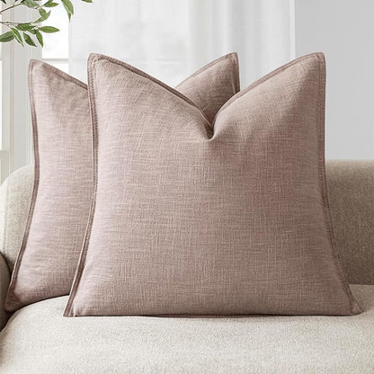 Foindtower Set of 2, Decorative Linen Soild Throw Pillow Covers Soft Accent Euro Cushion Case Boho Farmhouse Pillowcase for Chair Couch Sofa Bedroom Living Room Home Decor 24 x 24 Inch Dusty Pink