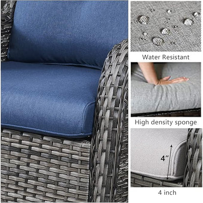 HUMMUH Outdoor Swivel Rocker Wicker Patio Chairs High Back PE Rattan Glider Chairs 4PCS Patio Furniture Set(Grey,Blue)