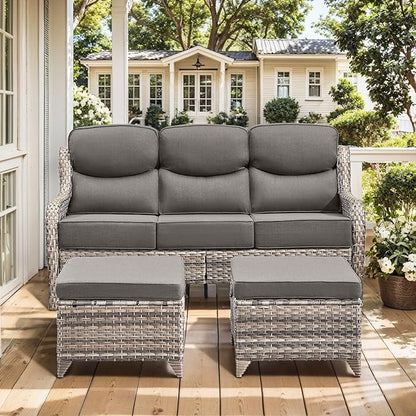HUMMUH 8 Pieces Wicker Patio Furniture Set with Patio Swivel Chairs Set of 4,High Back Outdoor Sofa Coffee Table Ottomans,6 Inch Thick Cushions Outdoor Conversation Set for Porch, Balcony, Deck
