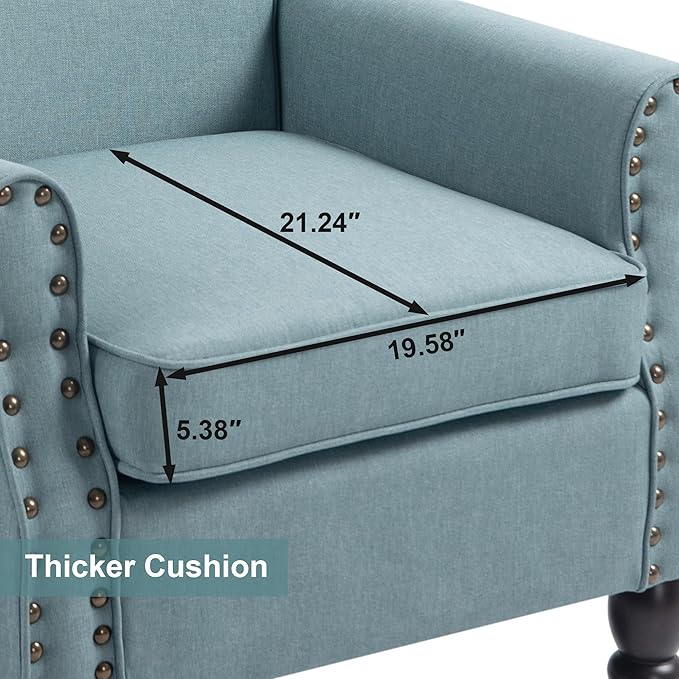 Accent Chair, Upholstered Armchair with High Resilience Sponge & Wood Legs, Mid-Century Modern Comfy Single Sofa Reading Chairs for Living Room, Bedroom (Blue, Set of 2)