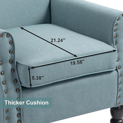 Accent Chair, Upholstered Armchair with High Resilience Sponge & Wood Legs, Mid-Century Modern Comfy Single Sofa Reading Chairs for Living Room, Bedroom (Blue, Set of 2)