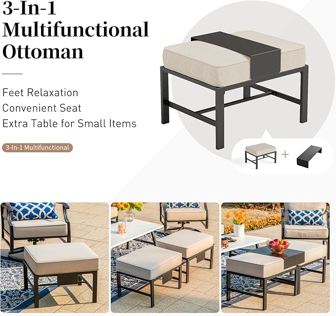 Patio Furniture Set, Modern Metal Outdoor Patio Furniture, 3 Seater Sofa, 2 Rocking Chairs, 2 Ottomans and 5.75" Extra Thick Cushion, Patio Conversation Set for Garden Backyard Deck