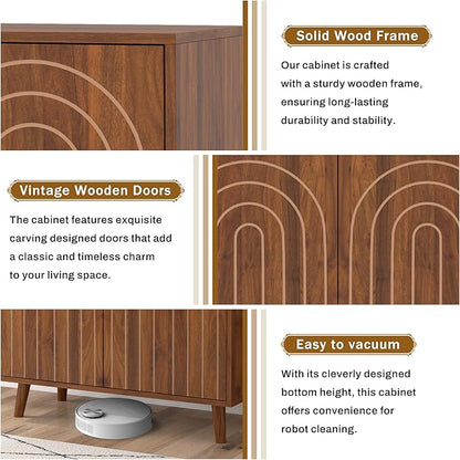 Accent Cabinet with Carving Lines, Modern Buffet Sideboard with Adjustable Shelves, Decorative Storage Cabinets for Bedroom Living Room Kitchen Office and Hallway (Walnut, 1)