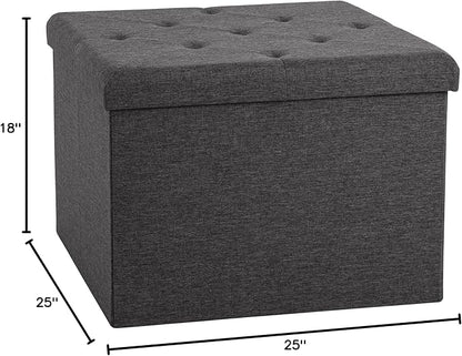 Seville Classics Cushioned Fabric Ottoman Hidden Storage Chest Footrest Chair, Padded Seat for Bedroom, Dorm, Loft, Living Room, Entryway, Hallway, Modern Gray, 25" XL Square with Tray
