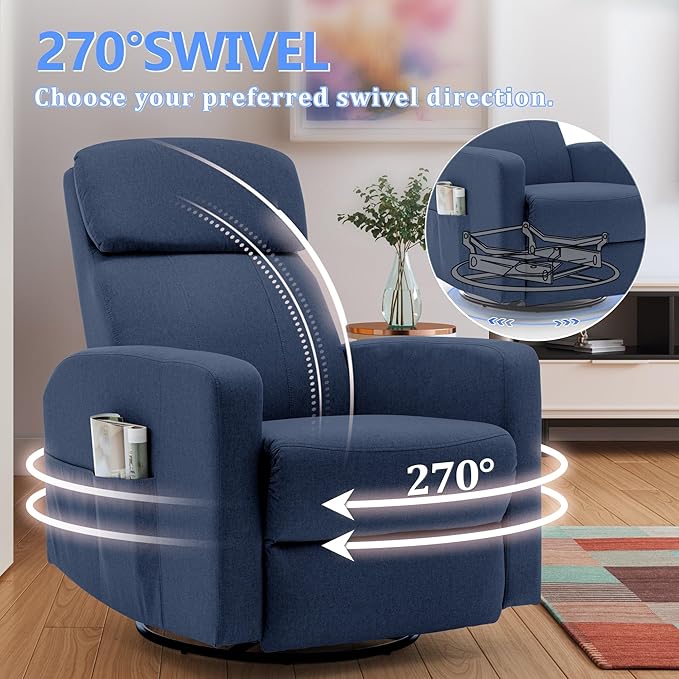 Power Swivel Recliner Chairs for Adults, Electric Glider Rocking Chair Nursery, Glider Recliner Nursery Chair with Classified Side Pocket, Nursery Rocking Chairs with USB and Type-C Ports