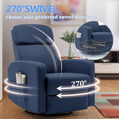Power Swivel Recliner Chairs for Adults, Electric Glider Rocking Chair Nursery, Glider Recliner Nursery Chair with Classified Side Pocket, Nursery Rocking Chairs with USB and Type-C Ports
