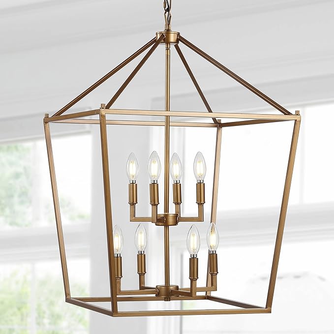 JONATHAN Y JYL7438B Pagoda Lantern Dimmable Adjustable Metal LED Pendant Classic Traditional Farmhouse Dining Room Living Room Kitchen Foyer Bedroom Hallway, 20 in, Antique Gold