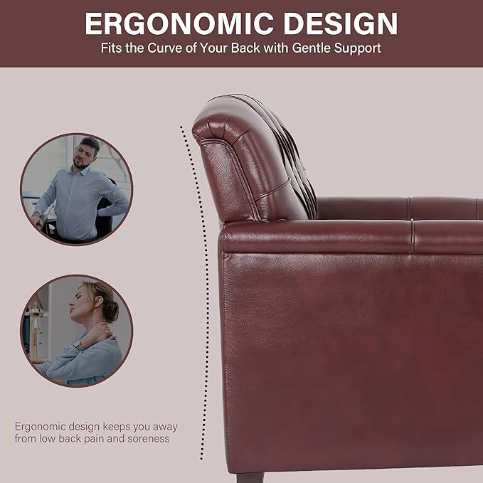 Faux Leather Accent Chairs Set of 4, Upholstered Armchairs with Nailhead Trims & Wood Legs for Living Room, Bedroom, Contemporary Comfy Club Chairs for Office-Dark Red
