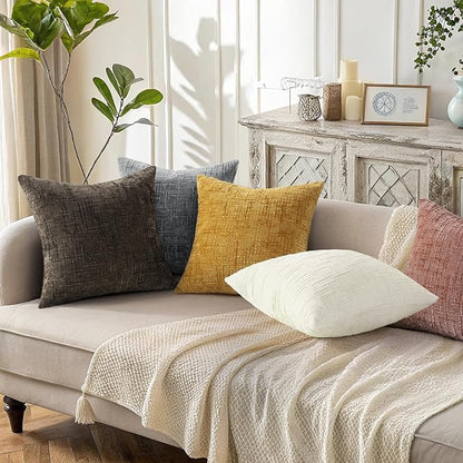 decorUhome Pink Chenille Throw Pillow Covers 20x20 Set of 2 Thick Textured Slubby Couch Pillow Covers Farmhouse Accent Modern Neutral Decorative Pillow Cases for Bed Sofa Living Room