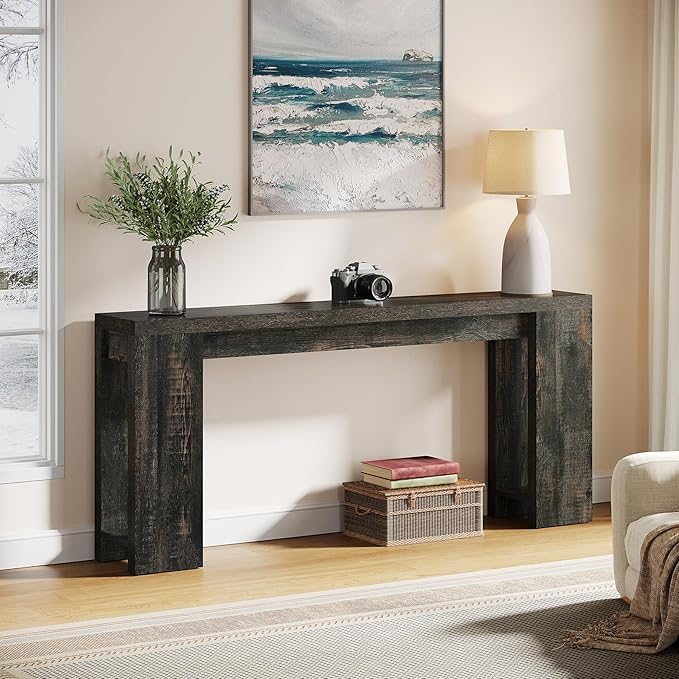 Tribesigns 70.9-Inch Long Console Table, Farmhouse Wooden Entryway Sofa Table Behind Couch, Narrow Entry Console for Living Room, Hallway, Entrance, Foyer, Black