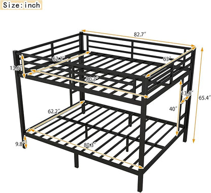 Upgraded Version Thicken Stronger Metal Heavy-Duty Queen Over Queen Bunk Bed, Bunkbed Frame for Adults with Ladders, Easy Assemble
