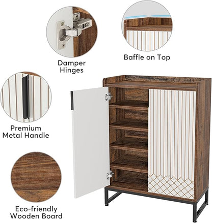Tribesigns Modern Shoe Cabinet for Entryway, 25 Pairs Shoe Cabinet with Doors, Wood 5-Tier Shoe Organizer, Freestanding Brown Shoe Storage Cabinets with Black Metal Frame for Bedroom Living Room