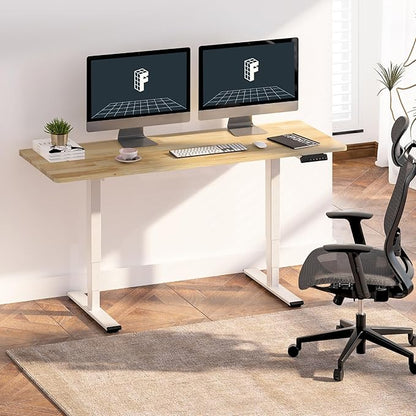 FlexiSpot E6 Solid Wood 3-Stage Dual Motor 48 x 24 Electric Standing Desk, Holds 220 lbs, Adjustable Height w/ Memory Presets, Butcher Block Rubberwood Desktop & White Frame, Ships in 2 Boxes
