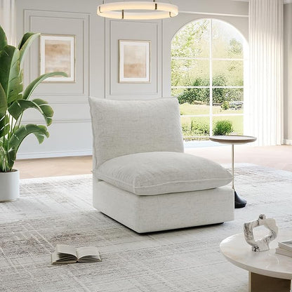 Cloud Middle Sectional, Waterproof Down Filled Sectional Sofa, High Backrest Modular Sectional Couches for Living Room, Modern Modular Couch with Removable Cover, Cream White