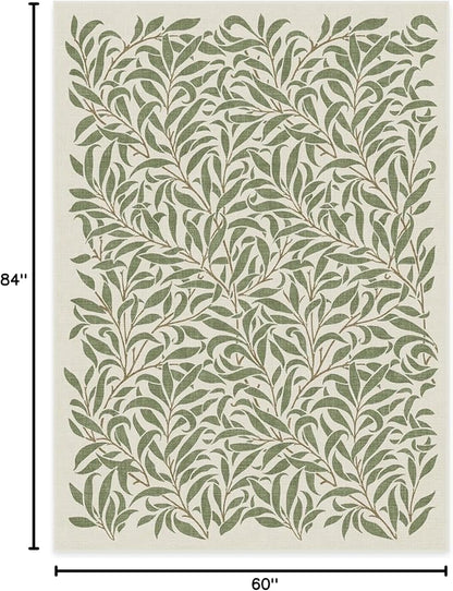 RUGGABLE x Morris & Co Machine Washable Area Rug – Pure Willow Boughs Green 5x7, Stain-Resistant, Non-Slip – Medium Rugs for Living Room, Bedroom, Hallway, Entryway & Office–with Cushioned Pad