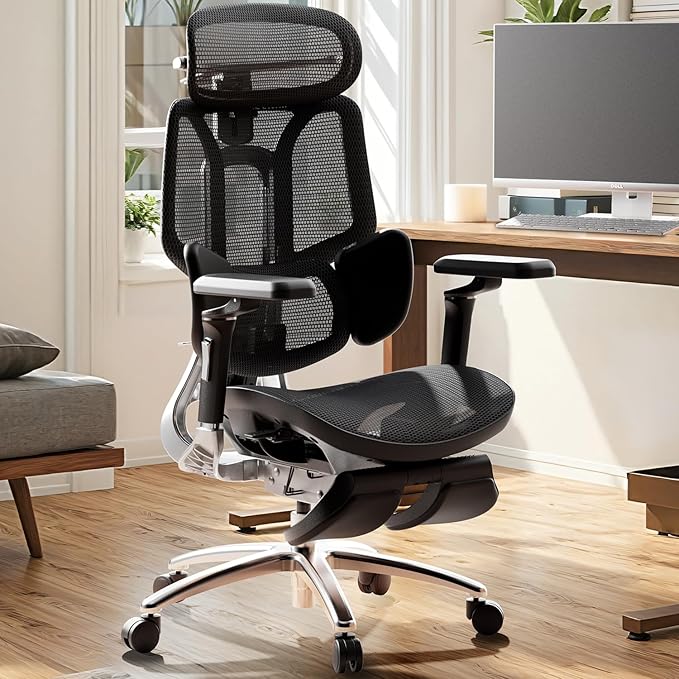 Hbada E3 Ultra Ergonomic Office Chair, Big and Tall Office Chairs - with 3-Zone Dynamic Lumbar Support, 360° Mechanical Armrests, 4D Adjustable Headrest, Aluminum Alloy, Premium Mesh Chair, Black