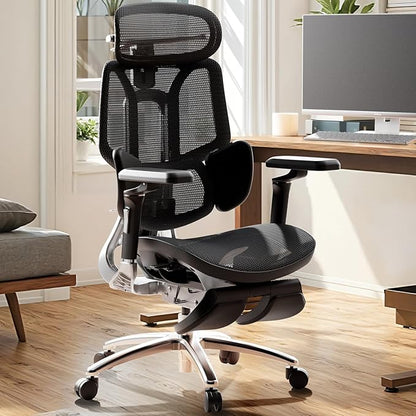 Hbada E3 Ultra Ergonomic Office Chair, Big and Tall Office Chairs - with 3-Zone Dynamic Lumbar Support, 360° Mechanical Armrests, 4D Adjustable Headrest, Aluminum Alloy, Premium Mesh Chair, Black
