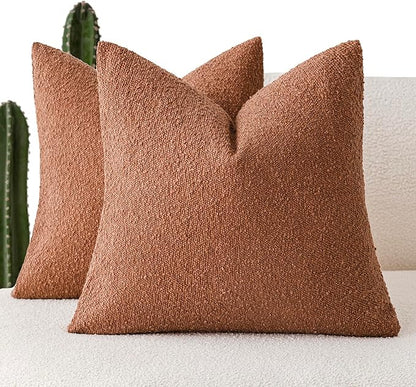 Foindtower Pack of 2 Textured Boucle Throw Pillow Covers Accent Solid Pillow Cases Decorative Cozy Soft Couch Cushion Case for Chair Sofa Bedroom Living Room Home Decor 20x20 Inch Burnt Orange Hazel