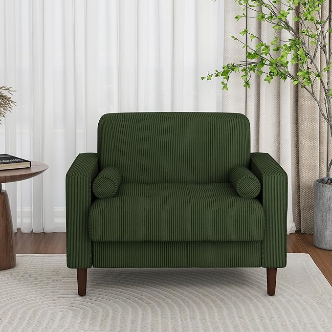 Oversized Accent Chair Set of 1, Corduroy Fabric Mid Century Modern Armchair with Large Seat for Living Room Bedroom Reading
