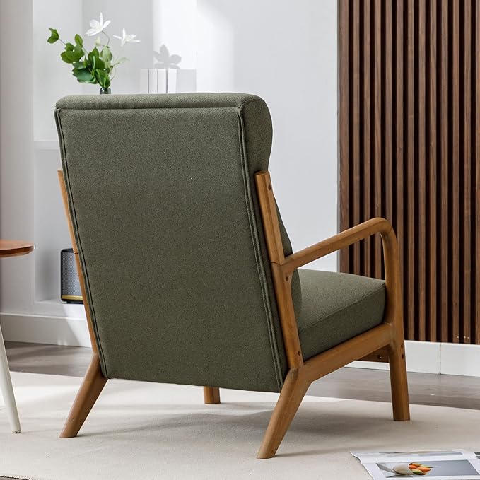 ANJHOME Mid Century Modern High Back Accent Chairs Set of 2, Single Lounge Armchair with Solid Wood Frame, Comfy Reading Chair for Living Room, Easy Assembly