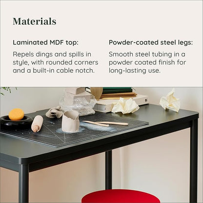 Branch Daily Desk - Functional at Home Office Desk with Effortless Assembly, Timeless Design, Rounded Corners, and Built-in Cable Notch - 48” W x 28.5” H x 24” D - Charcoal Work Table